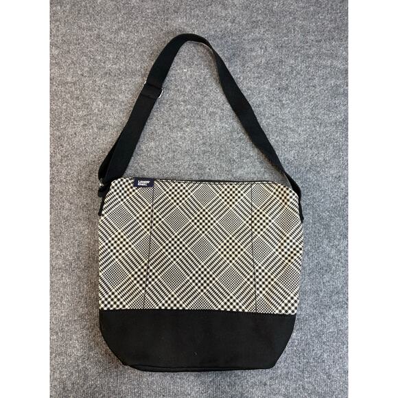 Lands' End Zip Top Tote Natural Glen Check Bag Adjustable Handles Bag NWOT - Picture 1 of 10